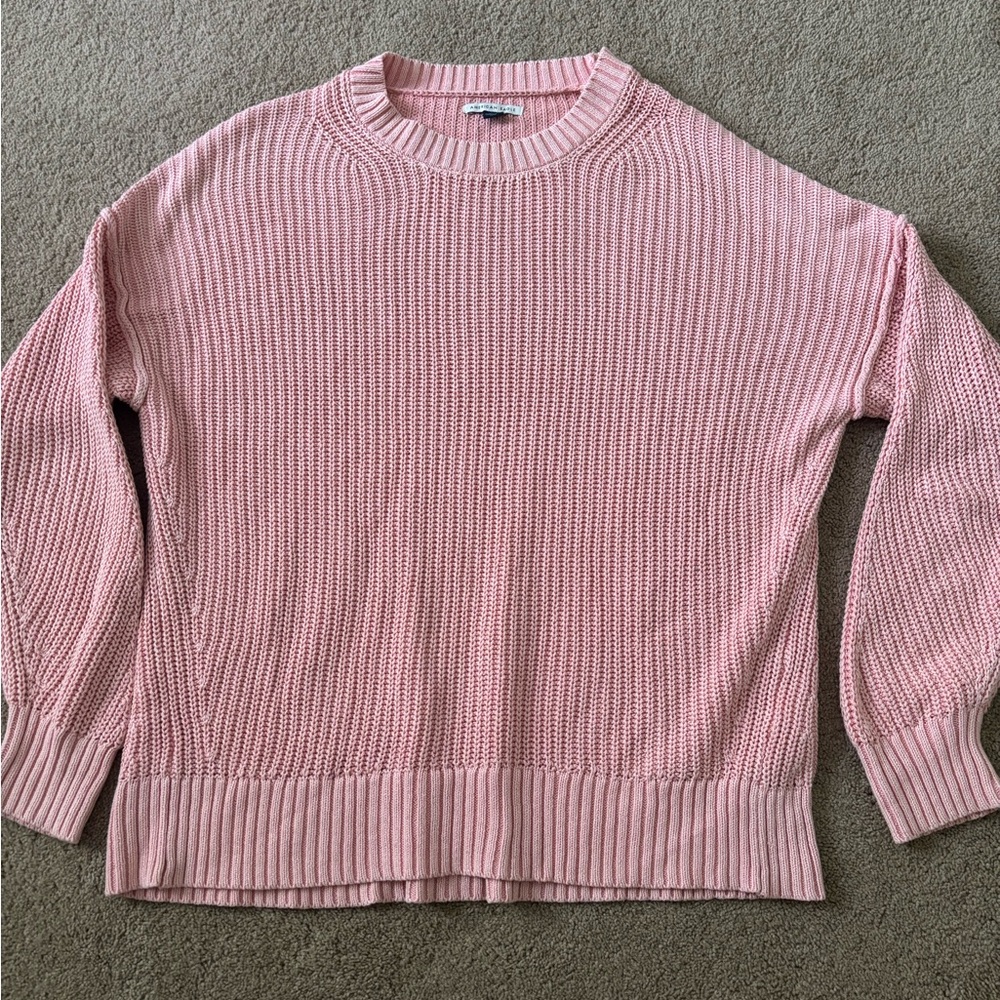 American Eagle Outfitters Pink Crew Neck Sweater with Ribbed Knit